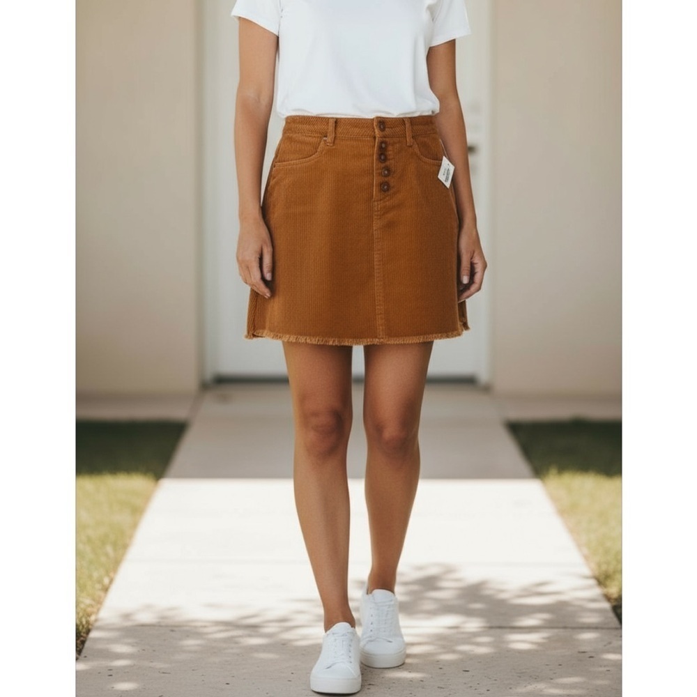 Sky & Sparrow Tilly's Women's Juniors Sz 3 Corduroy Mini Skirt Cognac Tan Button
